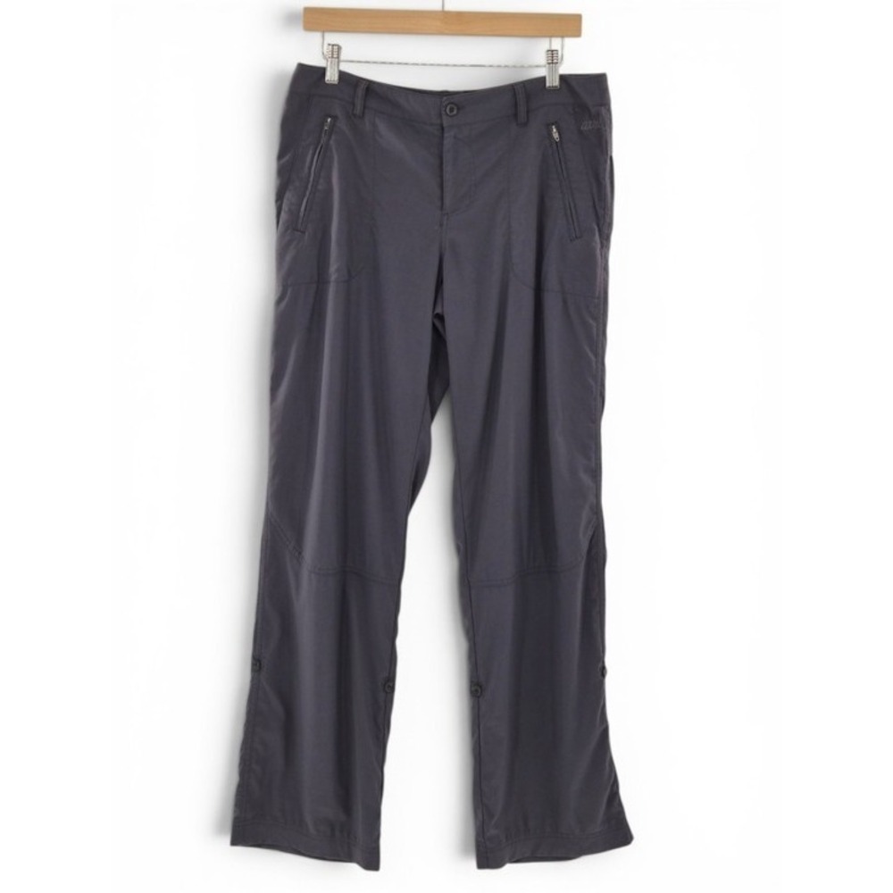 AVIA Women Grey Nylon Stretch Hiking Pants M Zip Pockets Roll Tab Travel Utility